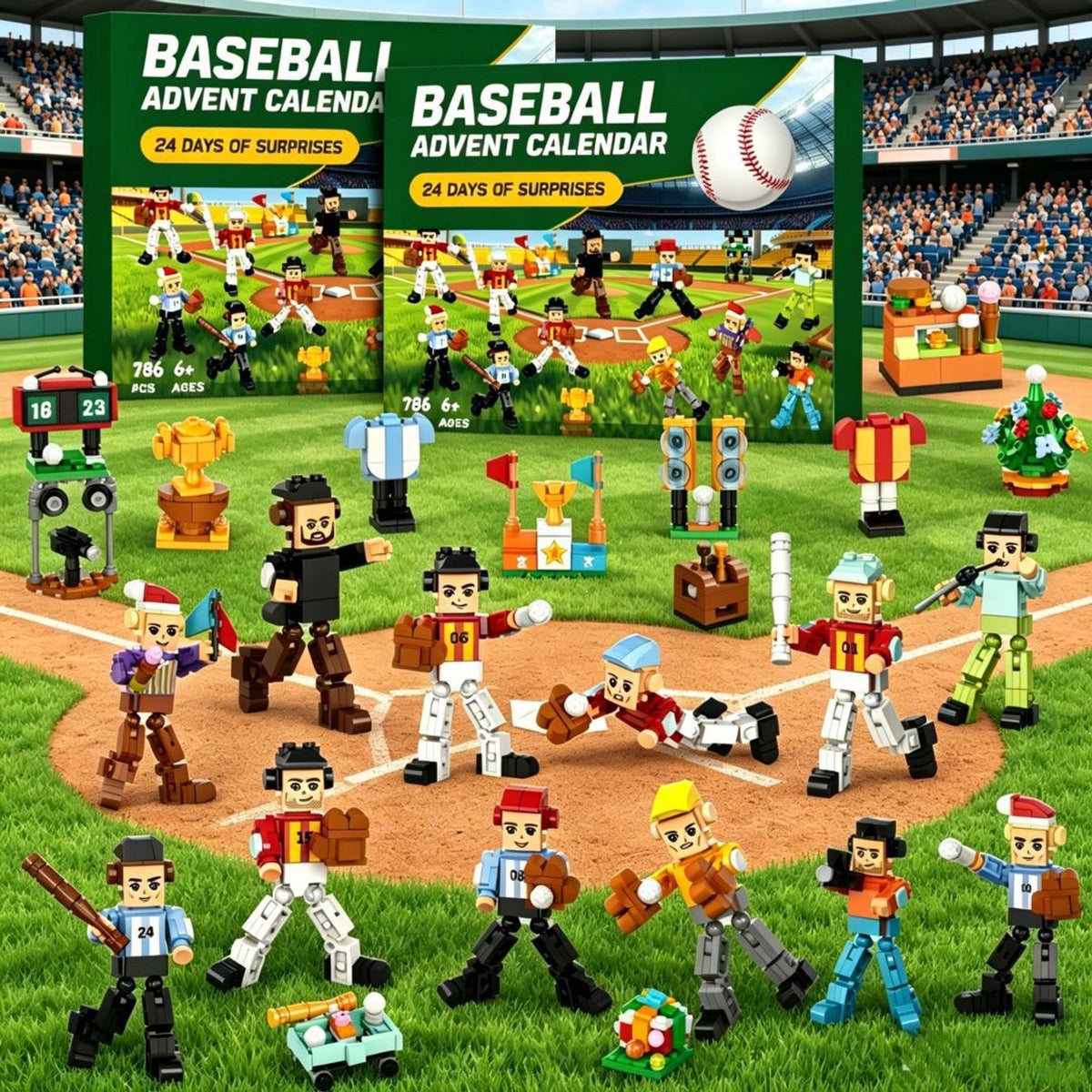 Baseball Brick Advent Calendar, 786 Pieces, Players and Stadium Extras