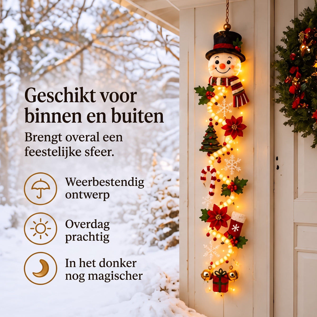 Juledekoration - lysende dørpynt med varmt LED-lys
