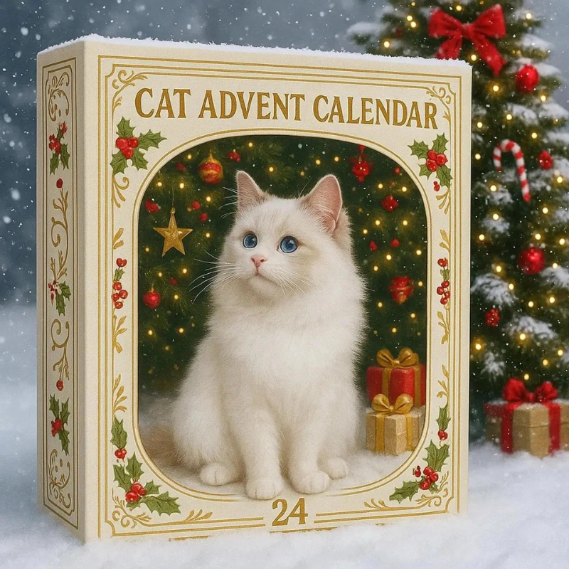 Adventný kalendár v tvare vianočného stromčeka pre mačky
