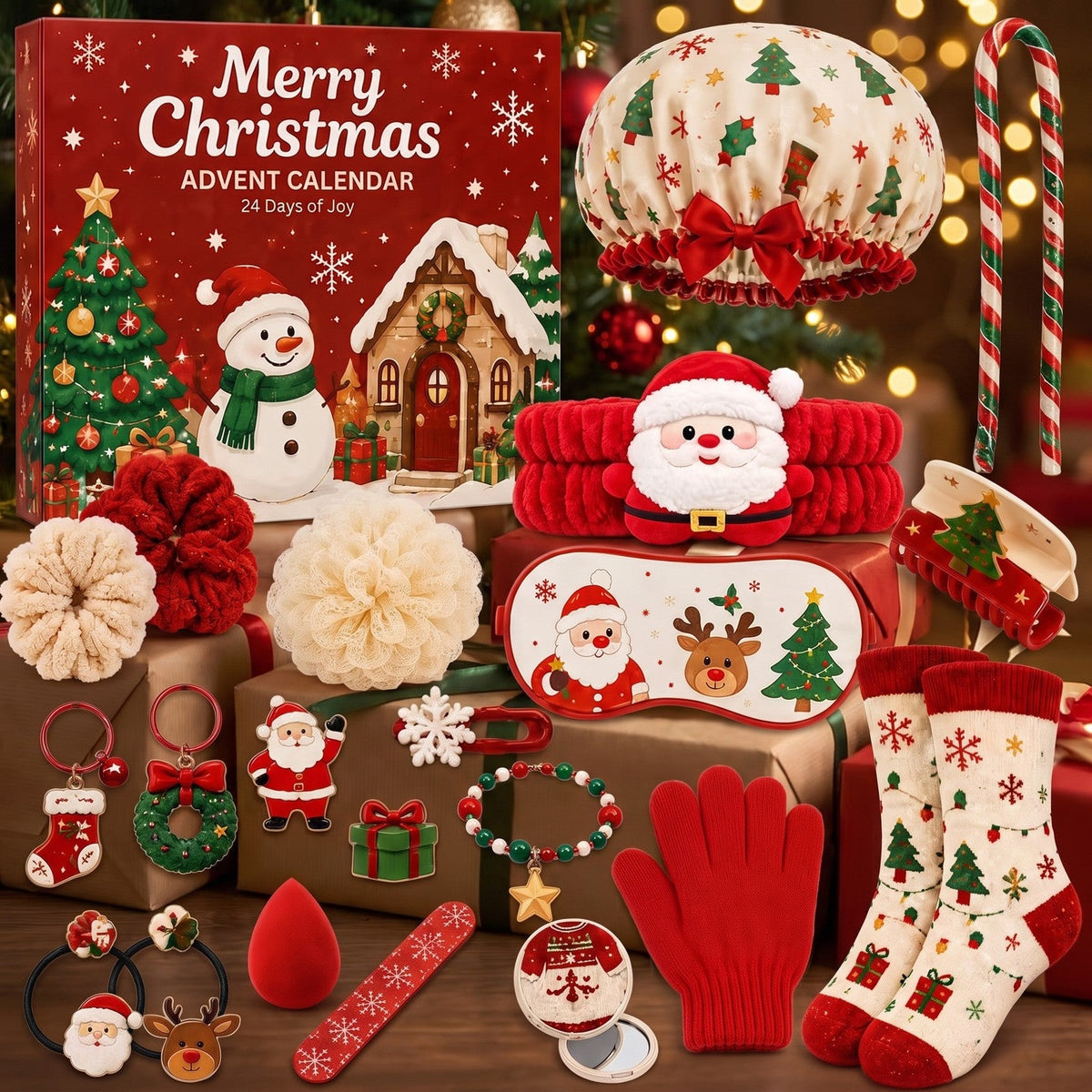 Christmas Accessories Advent Calendar, 24 Hair, Spa and Winter Gifts