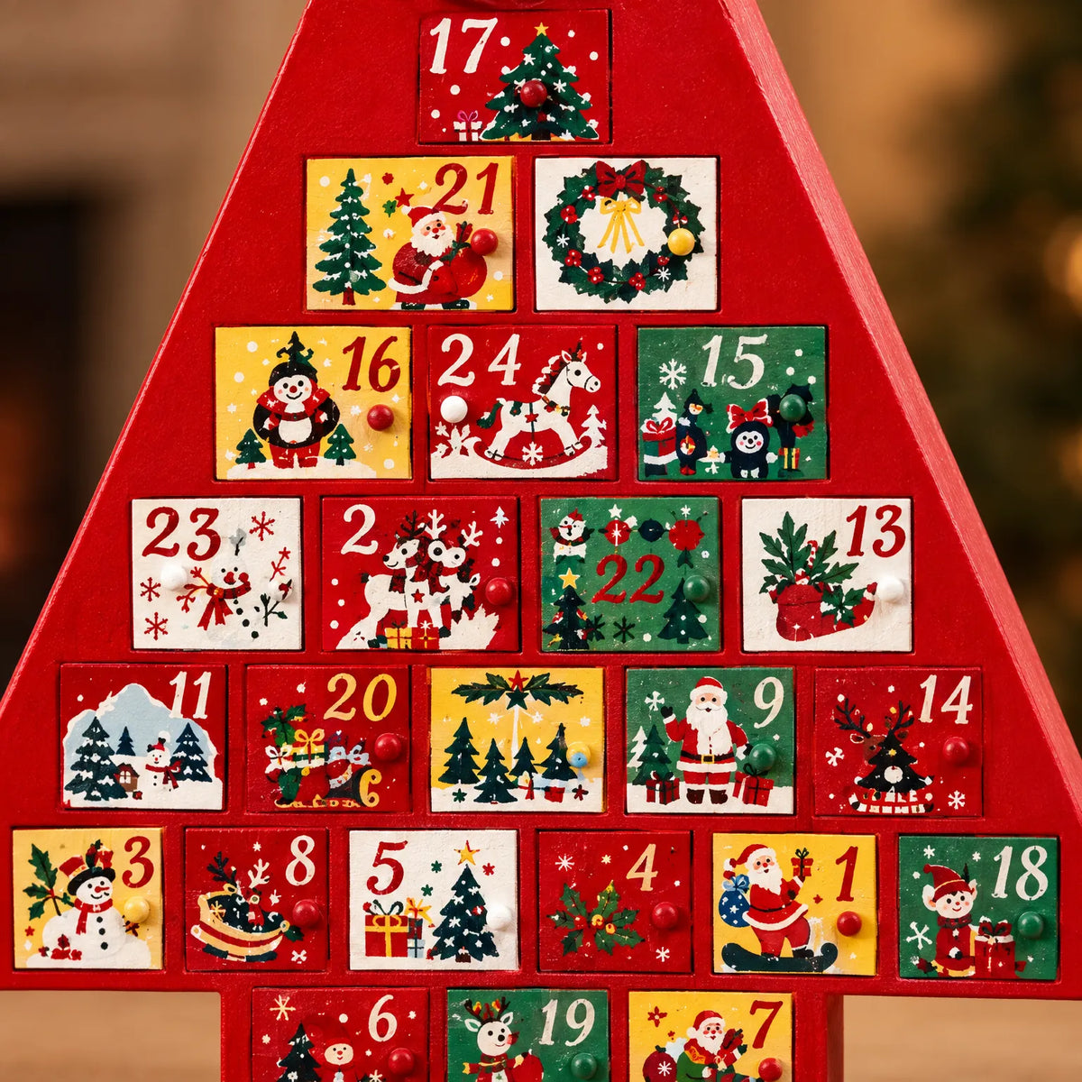 Adventskalender som juletræ, der kan fyldes - fritstående juletræ med 24 skuffer, 41 cm højt, genanvendeligt