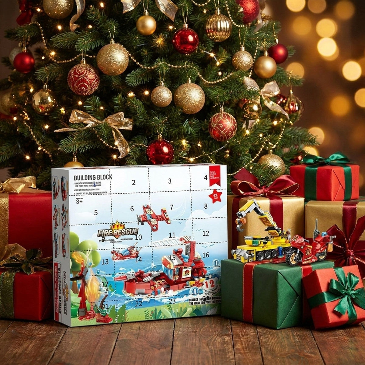 Fire Rescue and Construction Vehicle Advent Calendar, Mini Brick Builds