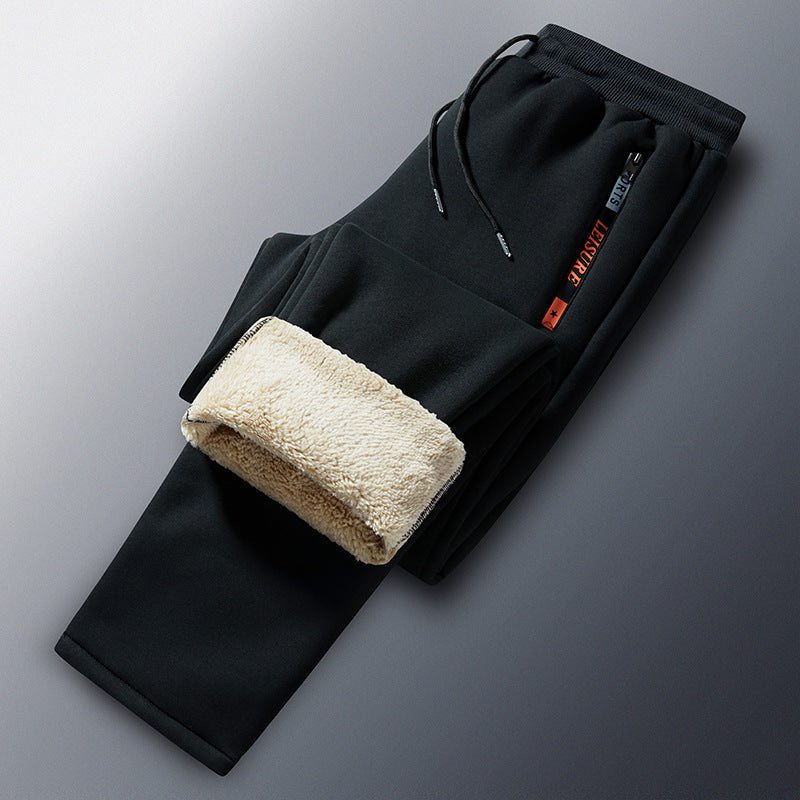 Vinterjoggingbukser i fleece til mænd med sherpafoer, elastisk linning og lynlåslommer