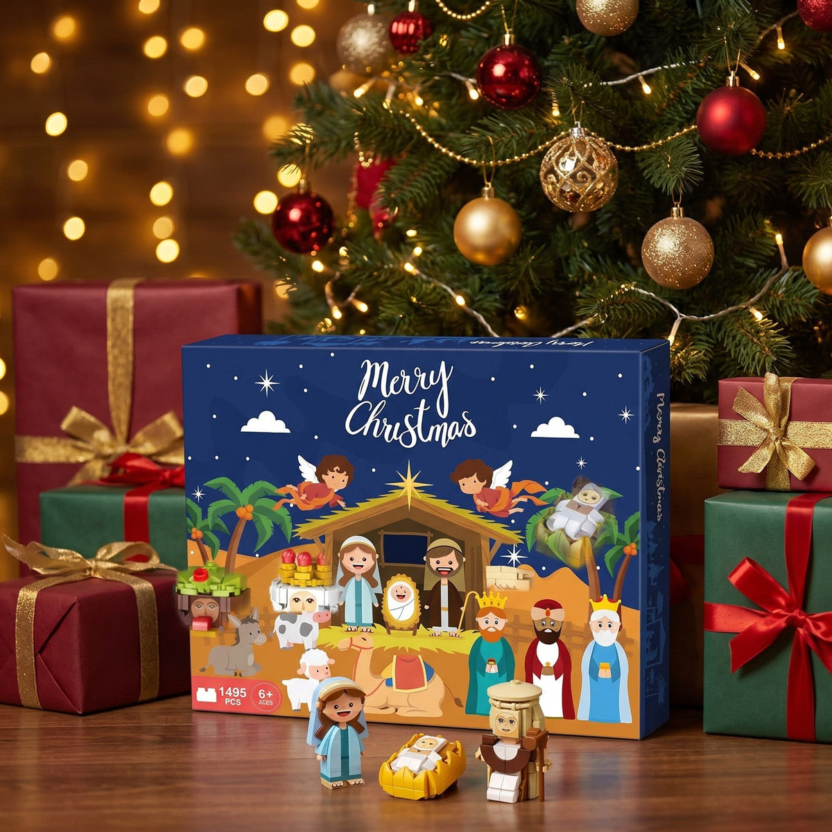 1495-Piece Nativity Scene Brick Advent Calendar, 24 Small Boxes