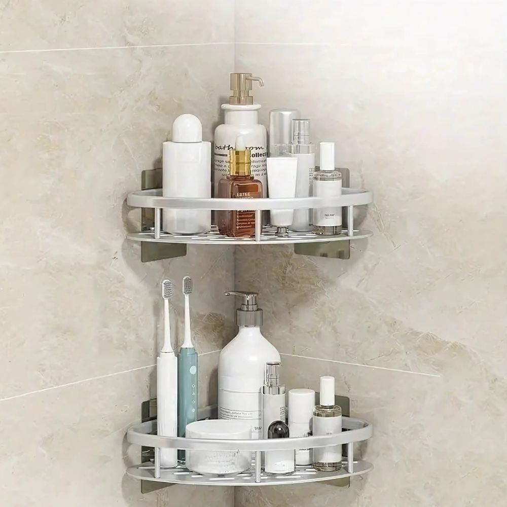 Nokmo | Corner Shower Caddy with Drain Holes and Adhesive Mount