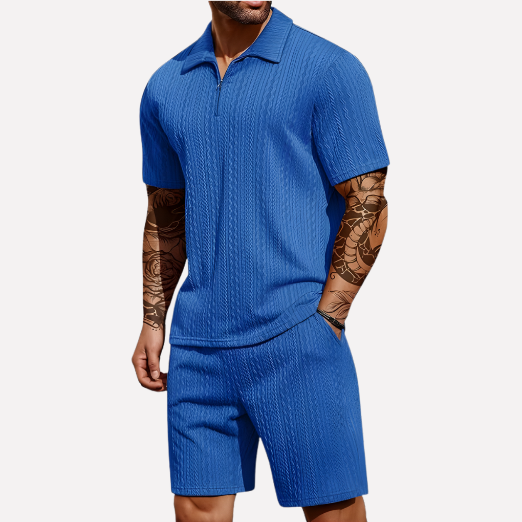 Nokmo | Men's Quarter-Zip Polo & Shorts Casual Set