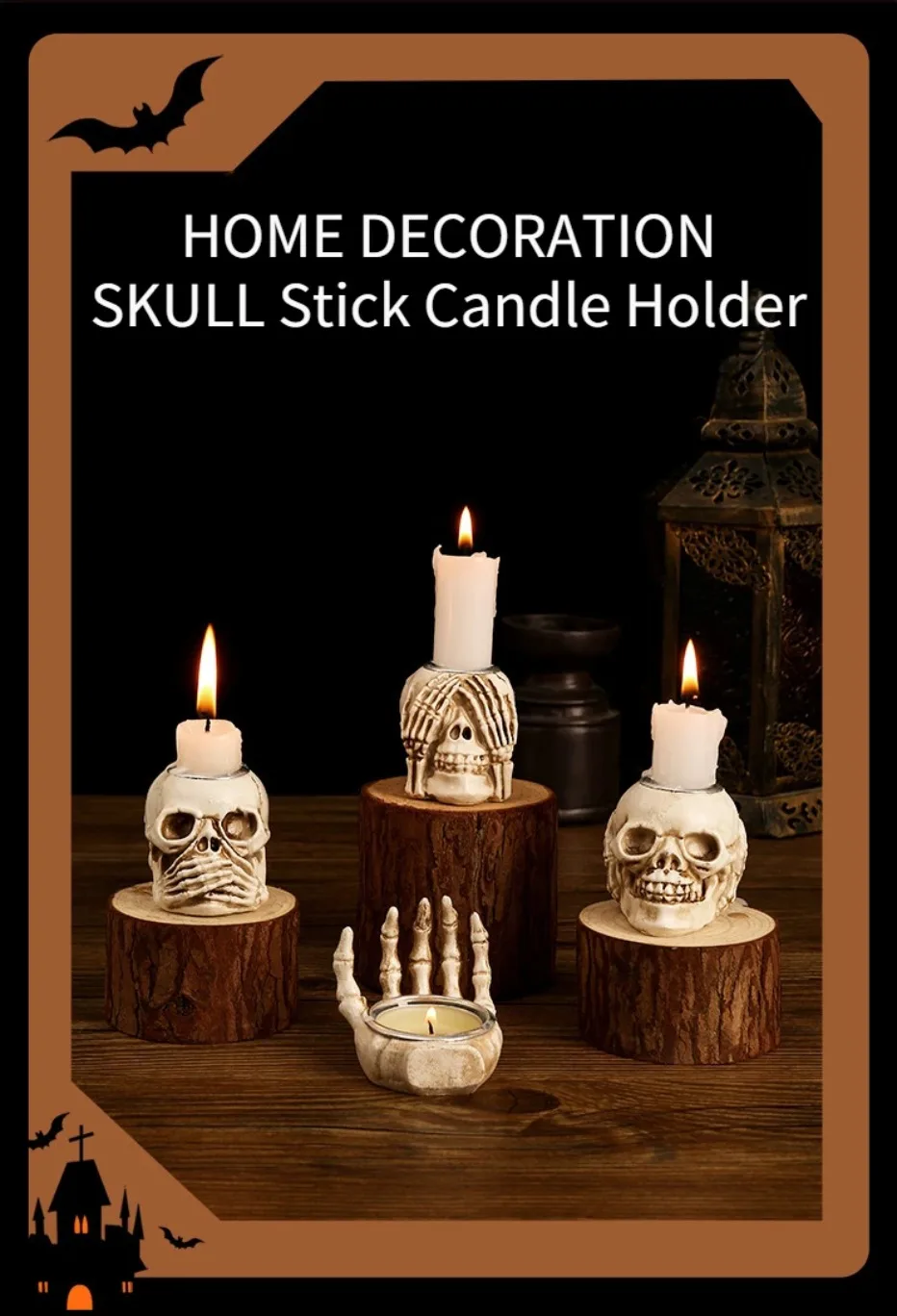 Nokmo | Skullight 3pc Halloween Skull Candle Holder Set