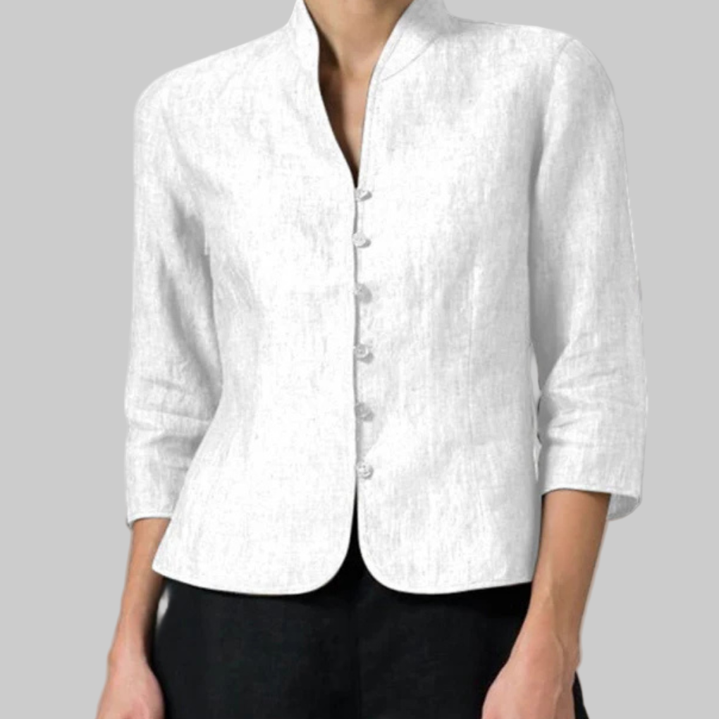 Nokmo | Women's Band Collar Button-Up Blouse