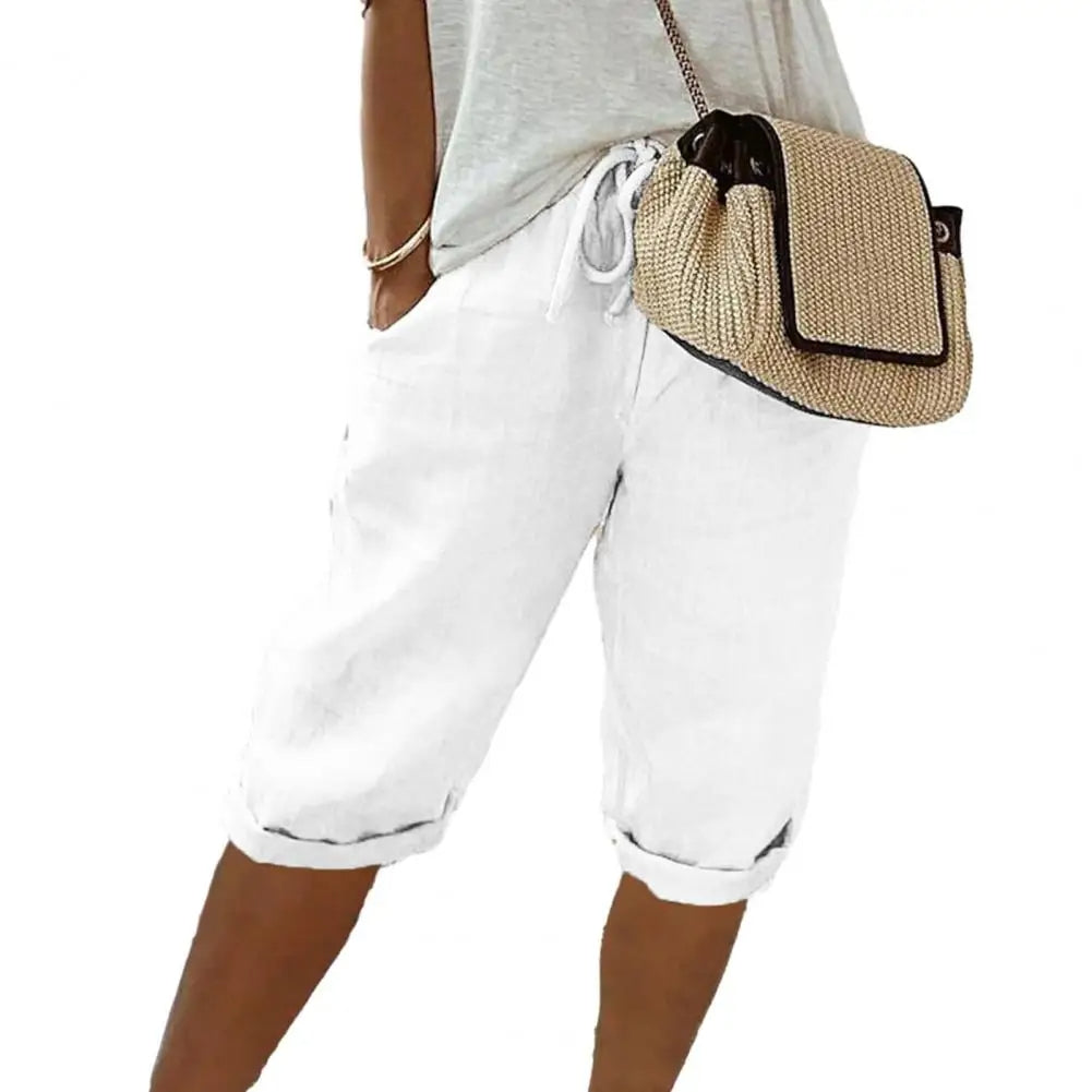 Nokmo | Women's Cropped Linen Pants with Drawstring Waist