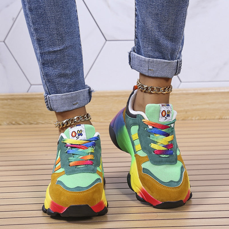 Nokmo | Women's Lace-Up Sneakers with Rainbow Accents