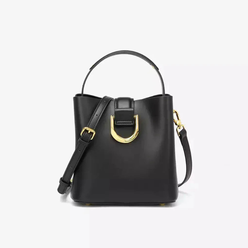 Nokmo | Women's Leather Bucket Bag with Gold Hardware