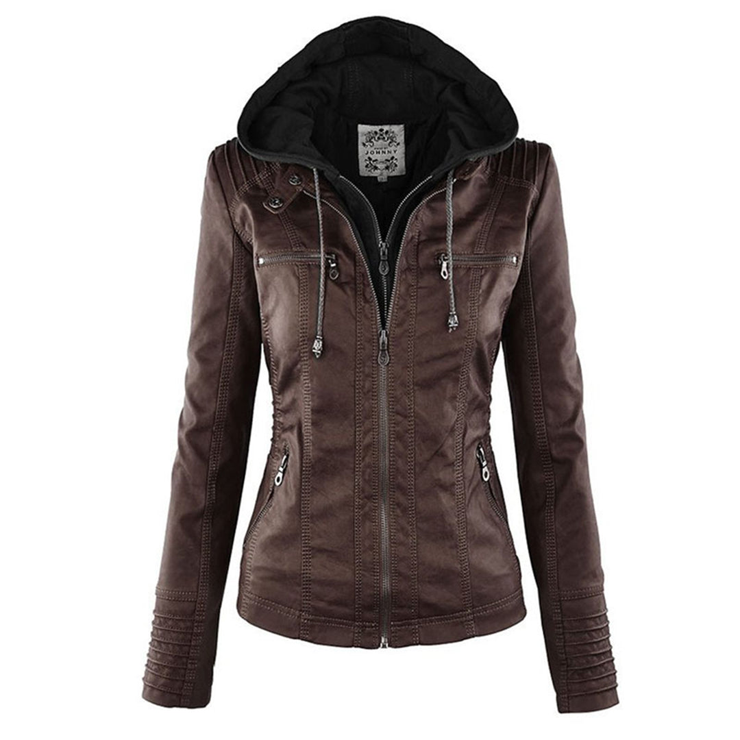 Nokmo - Women's Leather Jacket with Hood