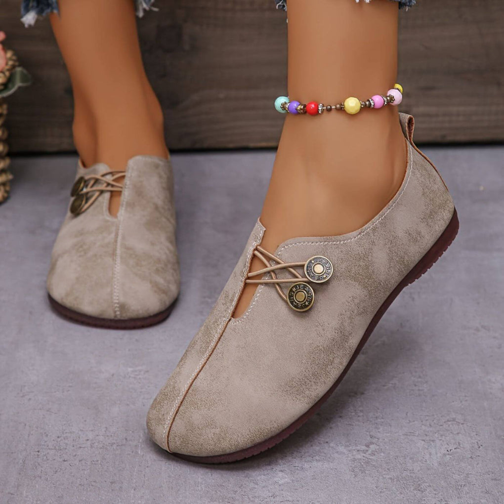 Nokmo | Women's Slip-On Ballet Flats with Decorative Buttons
