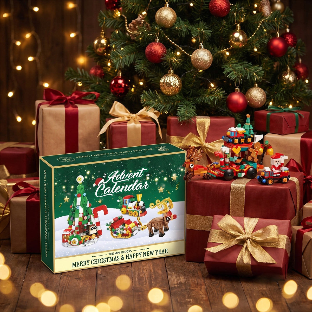 Mini Block Christmas Village Advent Calendar with Santa's Sleigh