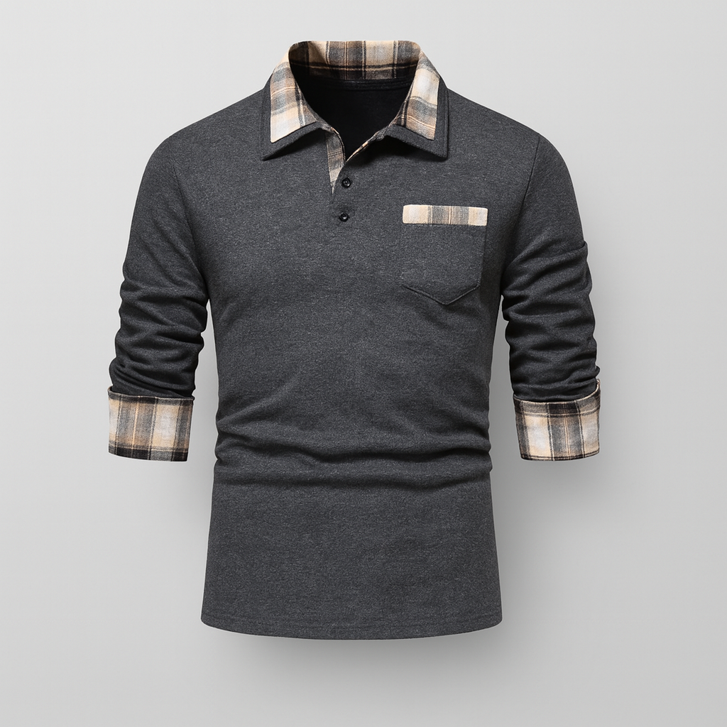 Tommy Polo | Long-sleeved polo shirt with patchwork collar for men