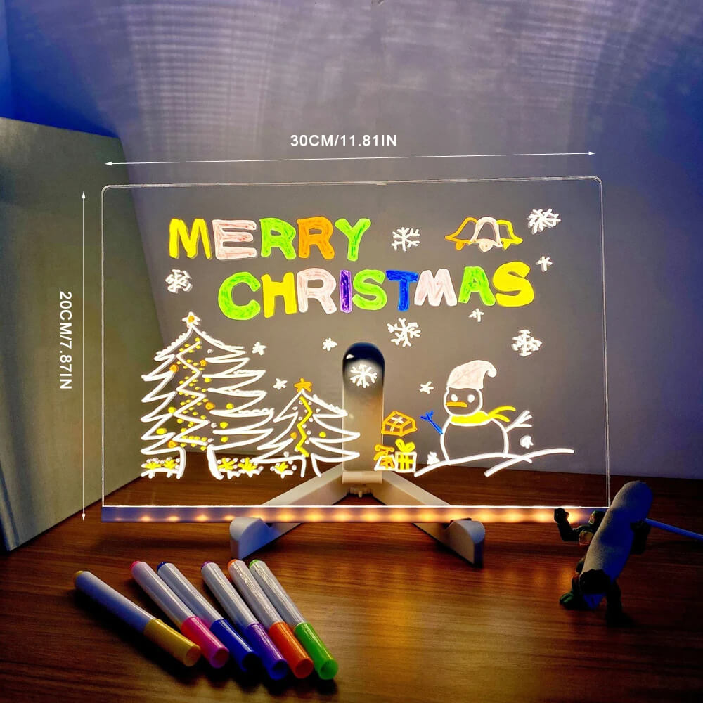Transparent Luminous Acrylic Writing Board with 7 Color Pens – Reusable Message Board with LED Lighting