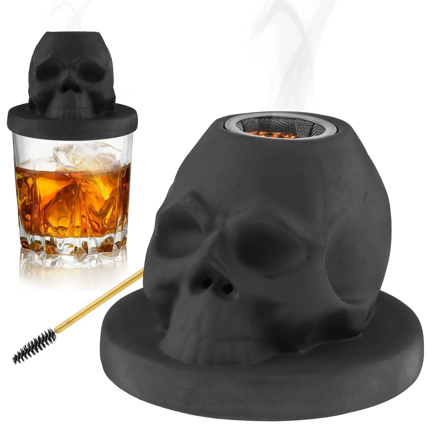 Whiskey Smoking Kit Ceramic Cocktail Skull – Vintage Ceramic Cocktail Smoker for Bold and Aromatic Drinks