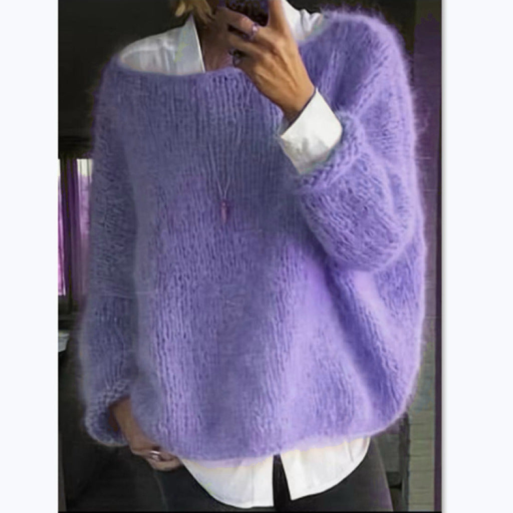Dámský pohodlný oversized svetr s lodičkovým výstřihem