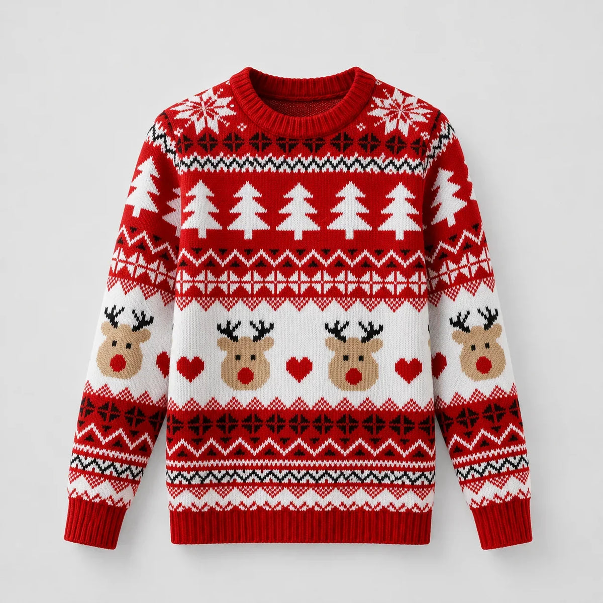 Strikket sweater til kvinder med dyremønster - rund hals, vinterstil