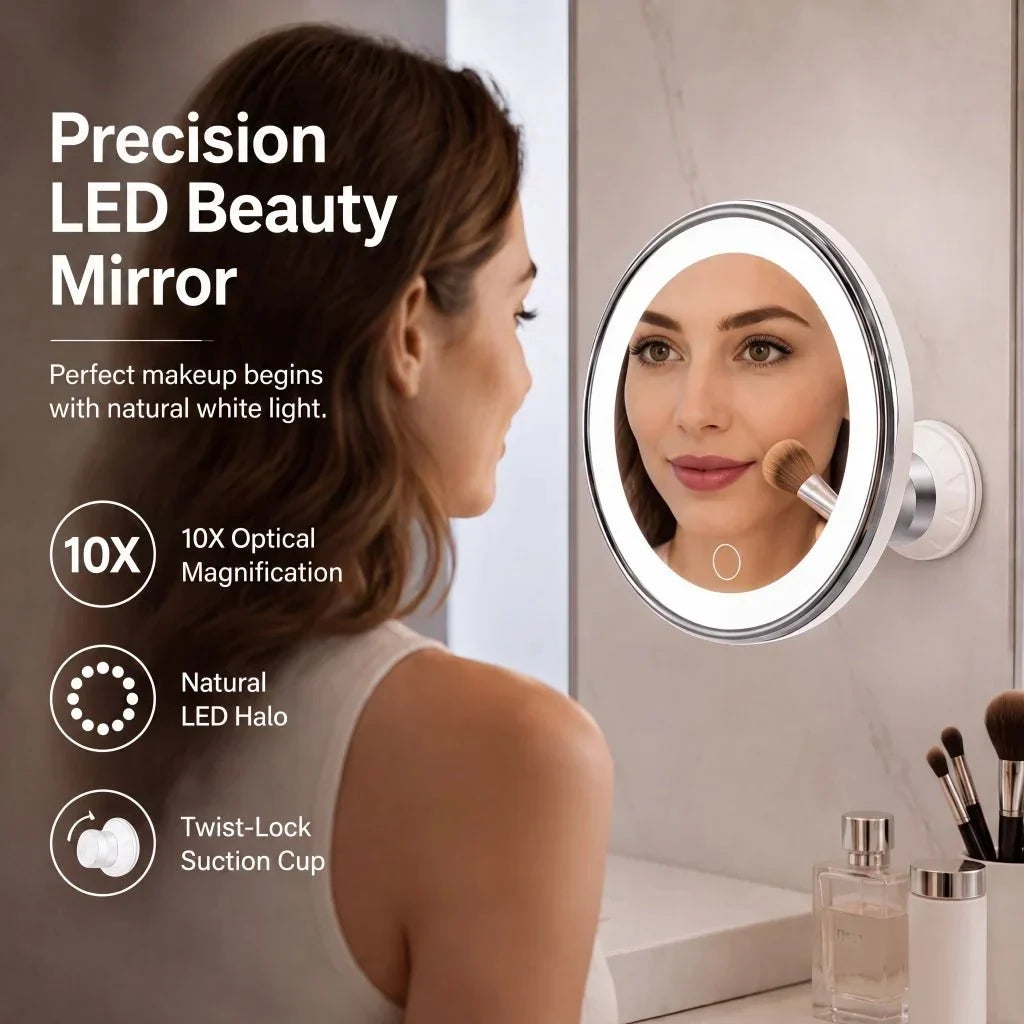 Μεγεθυντικός καθρέφτης μακιγιάζ LED 10X με βεντούζα και περιστροφή 360°