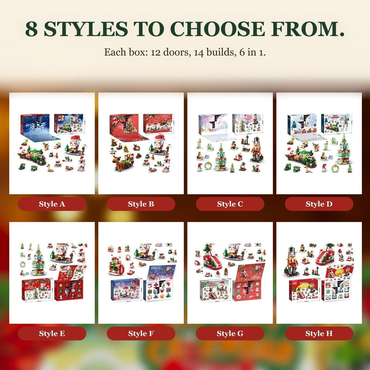 12-Door Christmas Brick Advent Calendar, 14 Builds, 6 in 1, 8 Versions