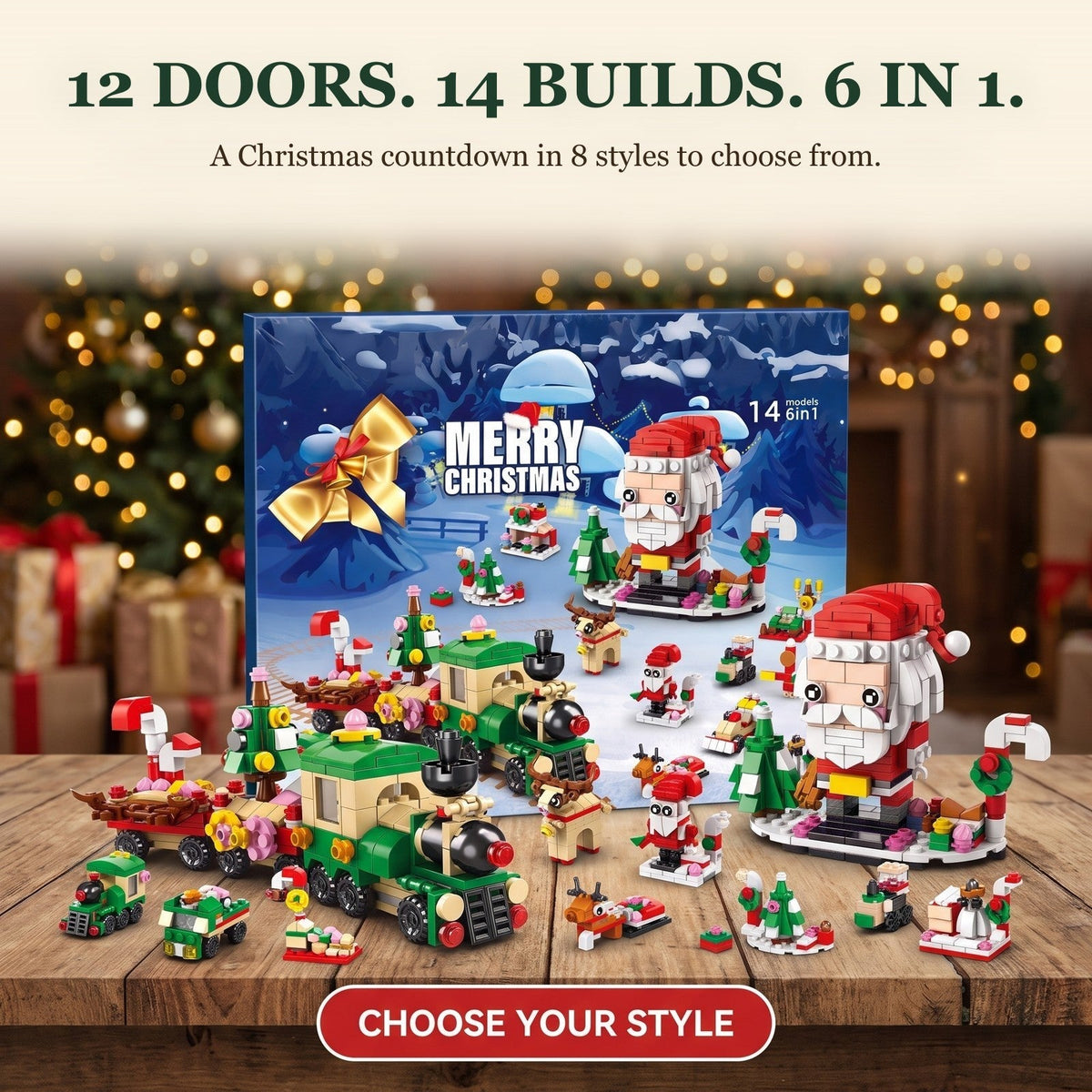 12-Door Christmas Brick Advent Calendar, 14 Builds, 6 in 1, 8 Versions
