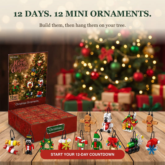 12-Day Mini Ornament Advent Calendar, Brick Blind Boxes with Cords