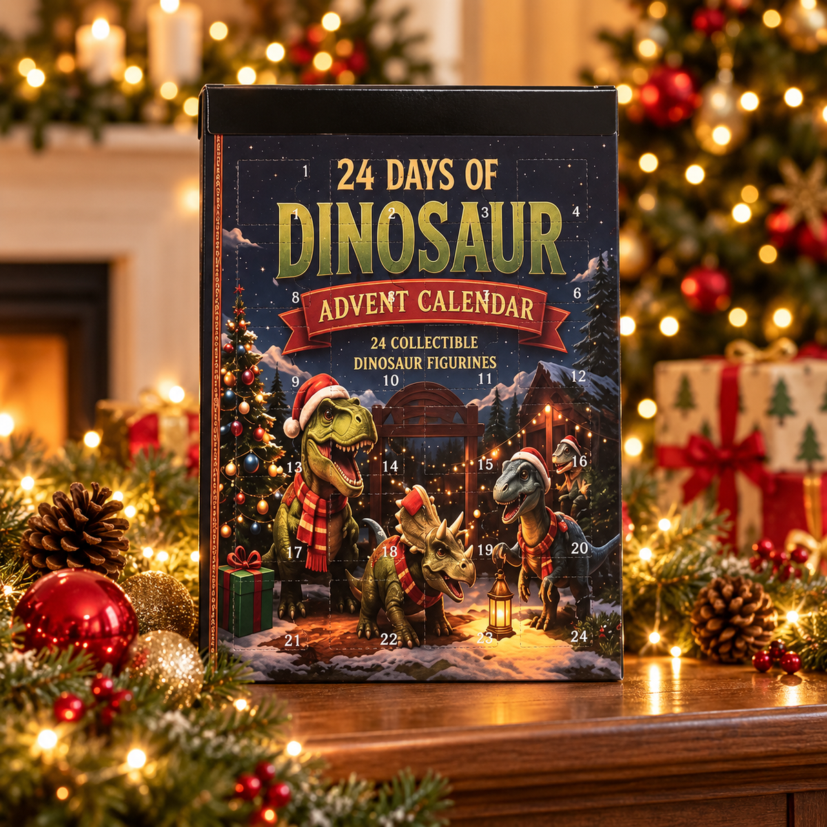 2D-dinosaur-julekalender med 24 dage
