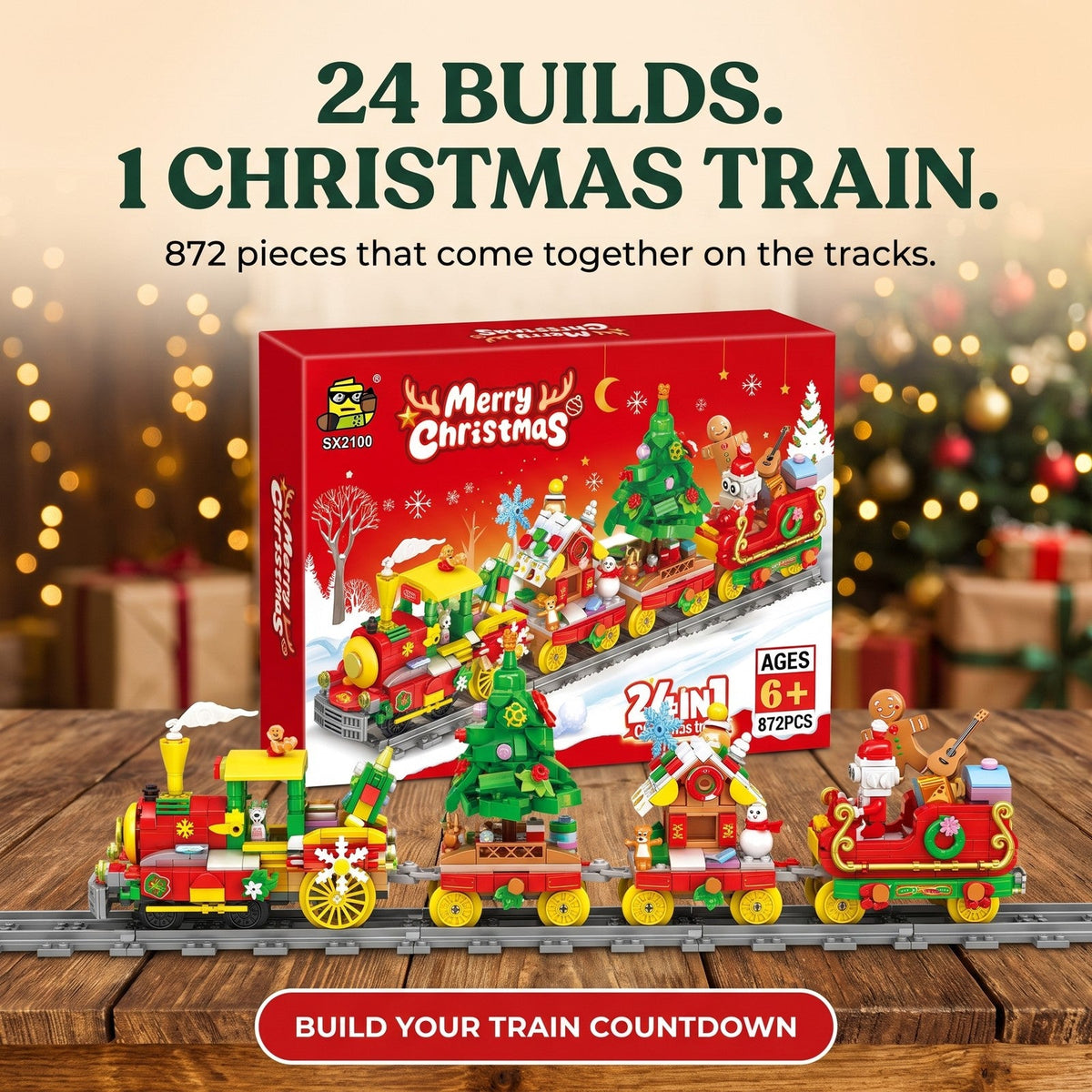 24-in-1 Christmas Train Advent Calendar, 872 Bricks
