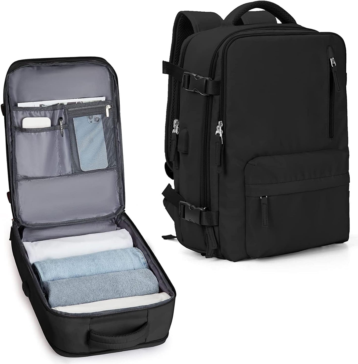 40L Waterproof Travel Backpack with Shoe Compartment & USB Port – 14” (35.56 cm) Laptop Fit