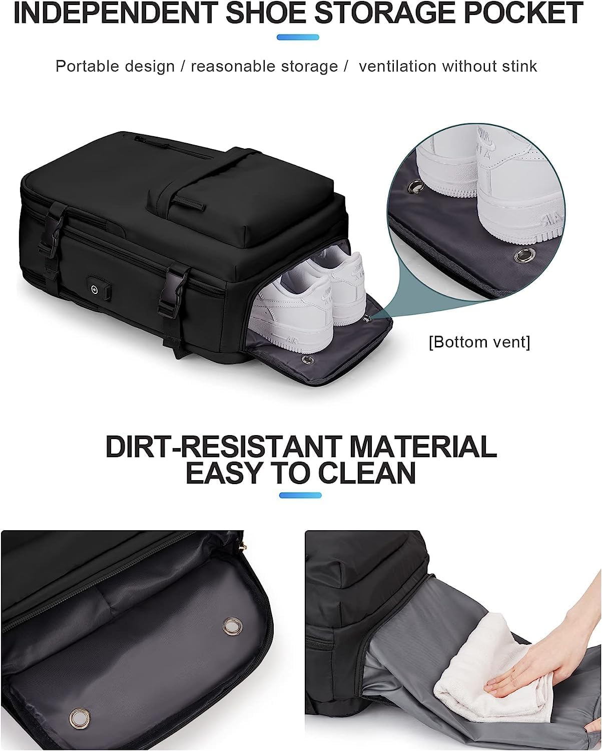 40L Waterproof Travel Backpack with Shoe Compartment & USB Port – 14” (35.56 cm) Laptop Fit