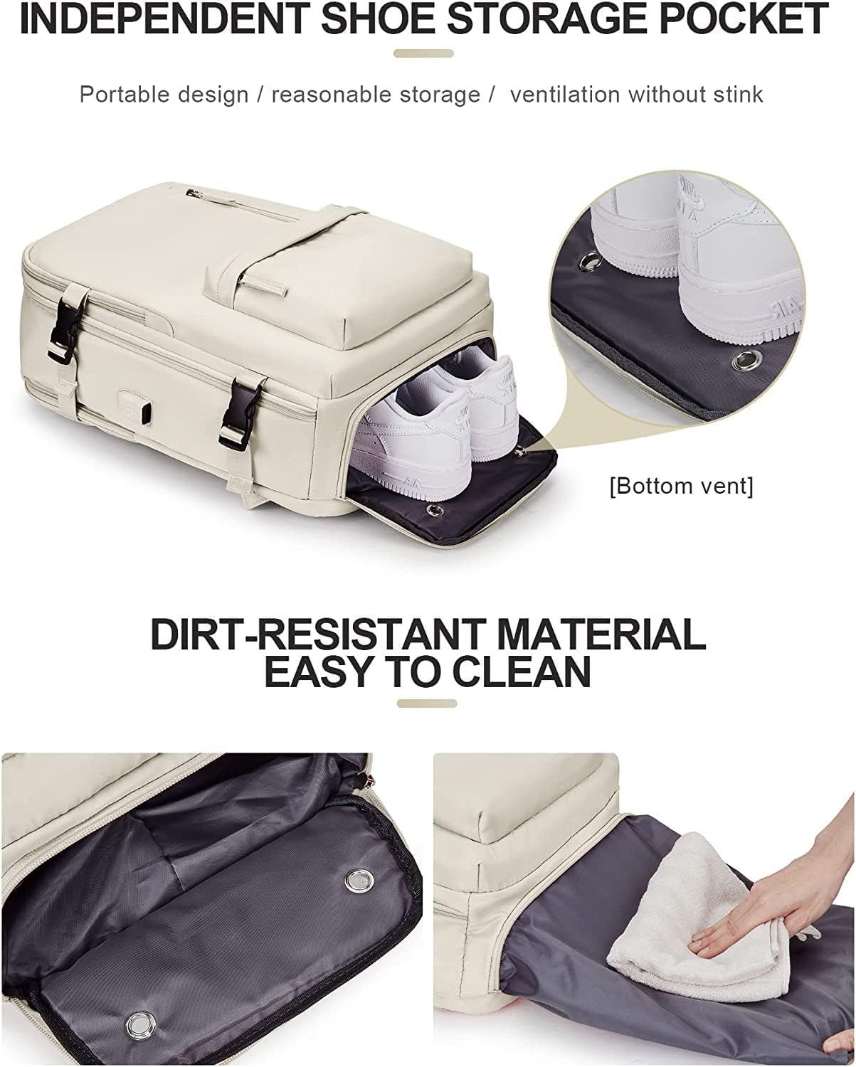 40L Waterproof Travel Backpack with Shoe Compartment & USB Port – 14” (35.56 cm) Laptop Fit