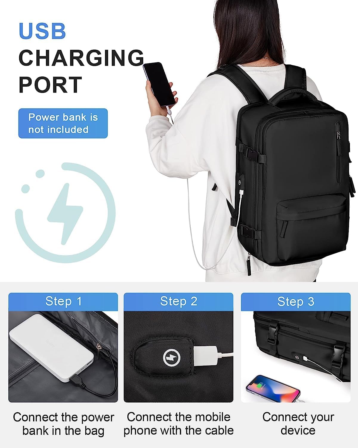 40L Waterproof Travel Backpack with Shoe Compartment & USB Port – 14” (35.56 cm) Laptop Fit