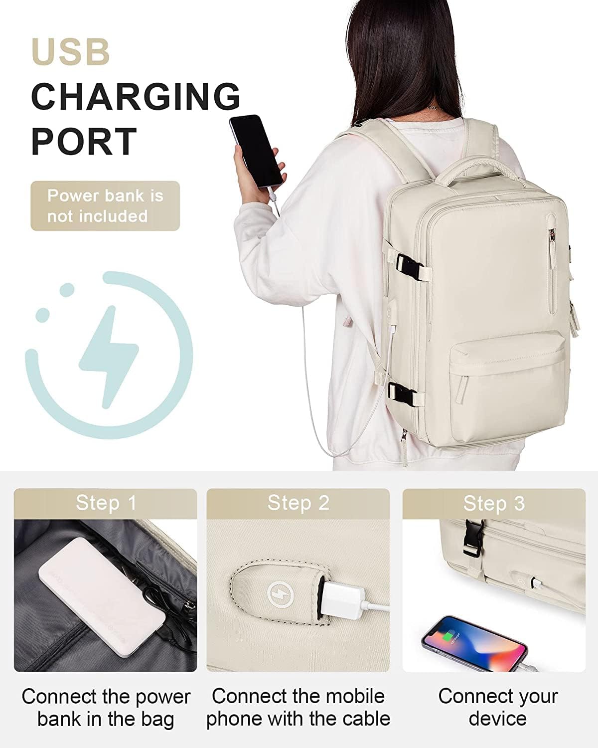 40L Waterproof Travel Backpack with Shoe Compartment & USB Port – 14” (35.56 cm) Laptop Fit