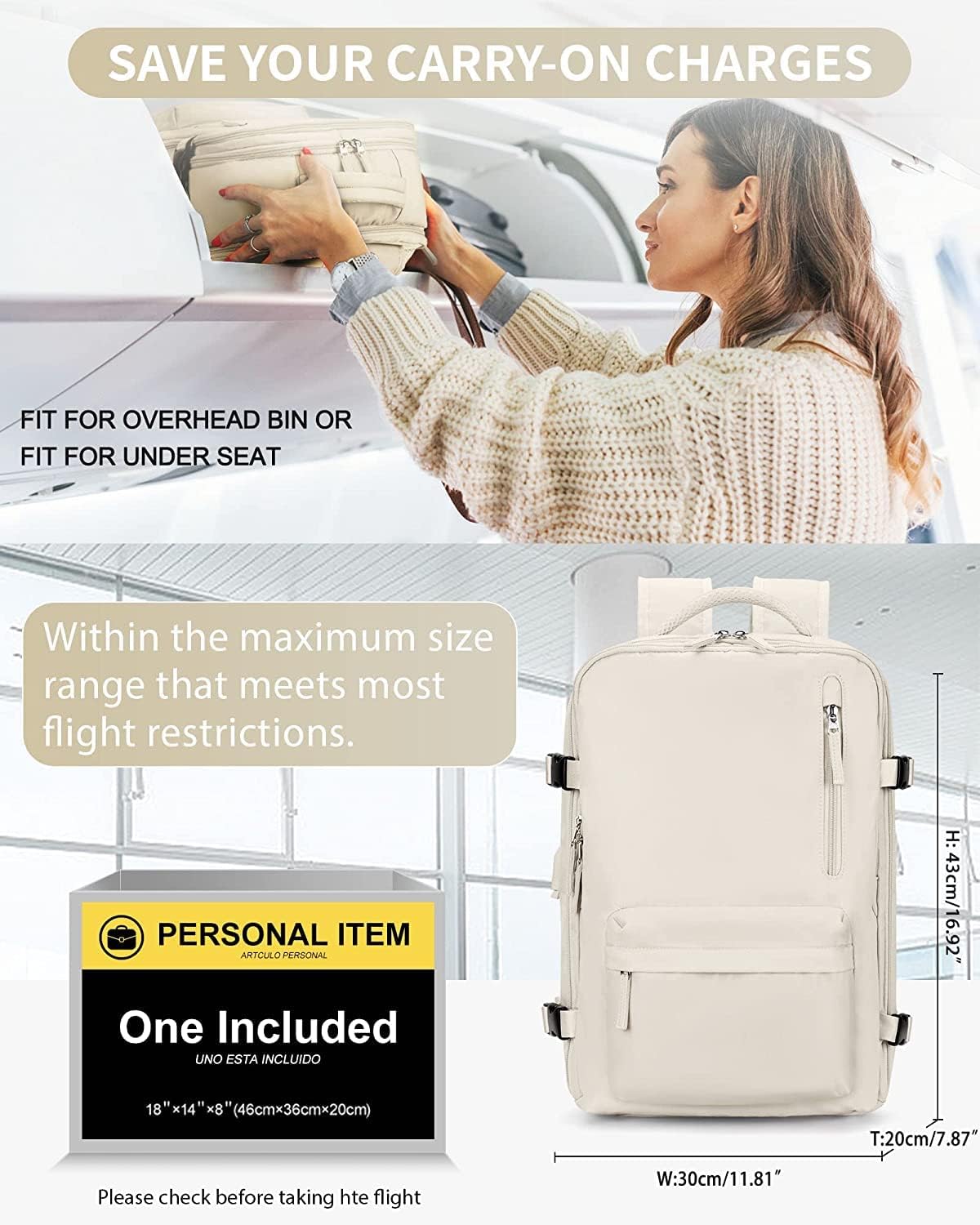 40L Waterproof Travel Backpack with Shoe Compartment & USB Port – 14” (35.56 cm) Laptop Fit