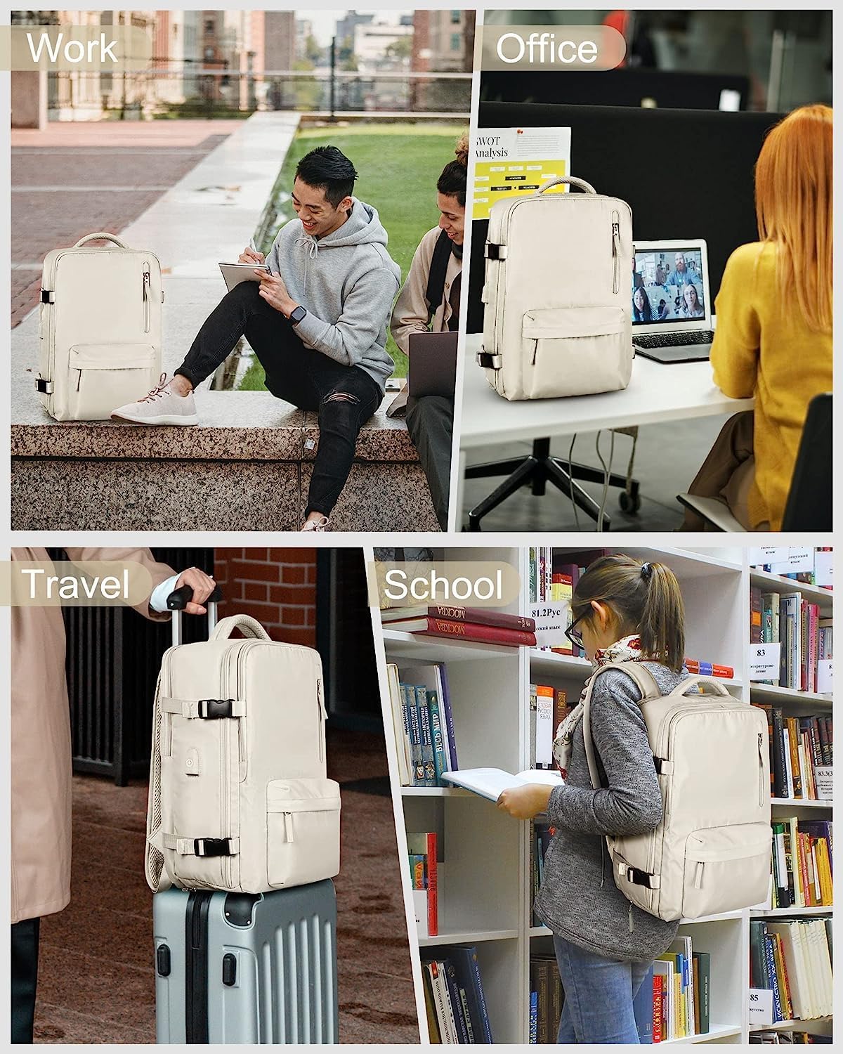 40L Waterproof Travel Backpack with Shoe Compartment & USB Port – 14” (35.56 cm) Laptop Fit
