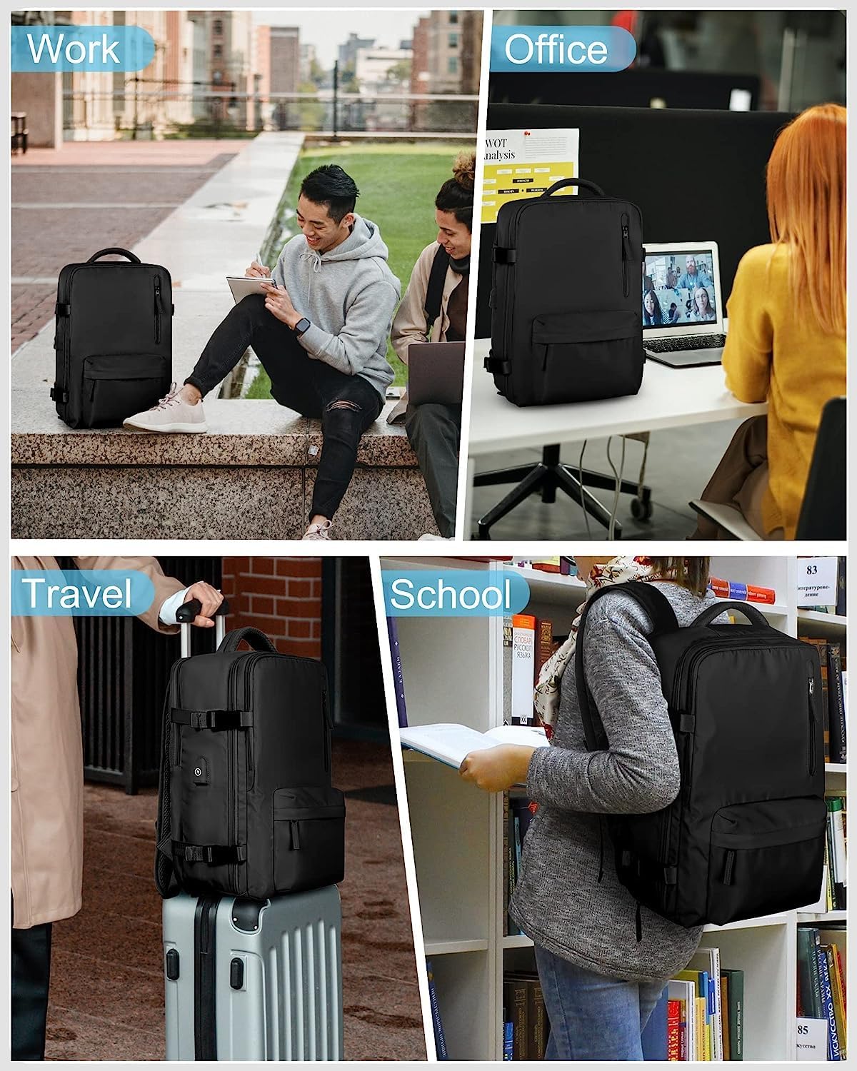40L Waterproof Travel Backpack with Shoe Compartment & USB Port – 14” (35.56 cm) Laptop Fit