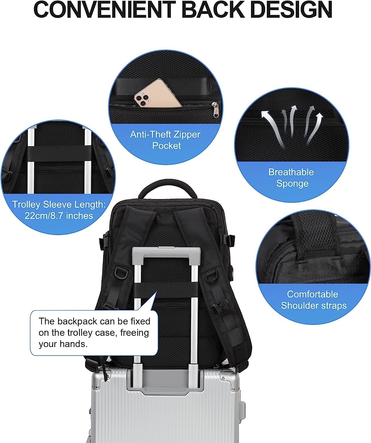 40L Waterproof Travel Backpack with Shoe Compartment & USB Port – 14” (35.56 cm) Laptop Fit