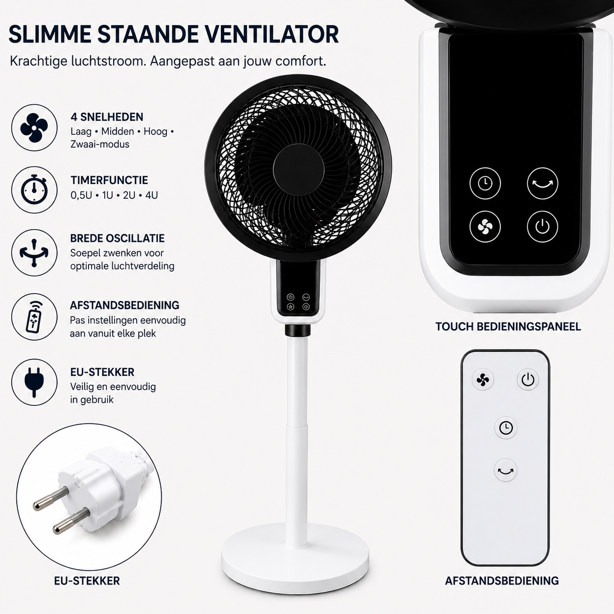Adjustable Standing Fan with 3D Oscillation
