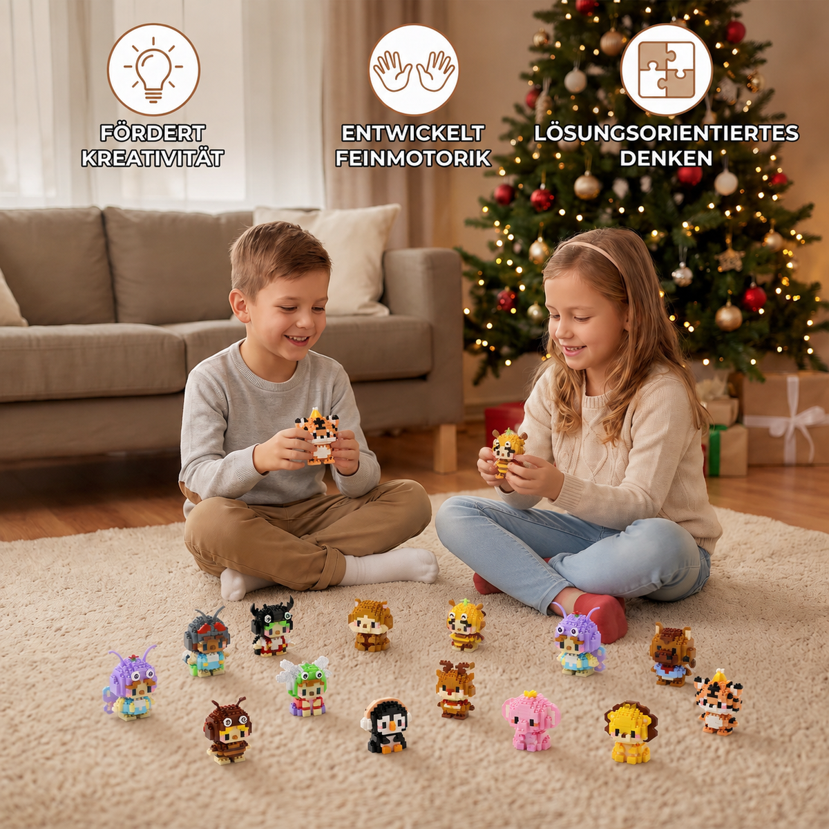 Adventný kalendár so zvieracími stavebnicovými kockami - 24 dní roztomilých stavebnicových figúrok