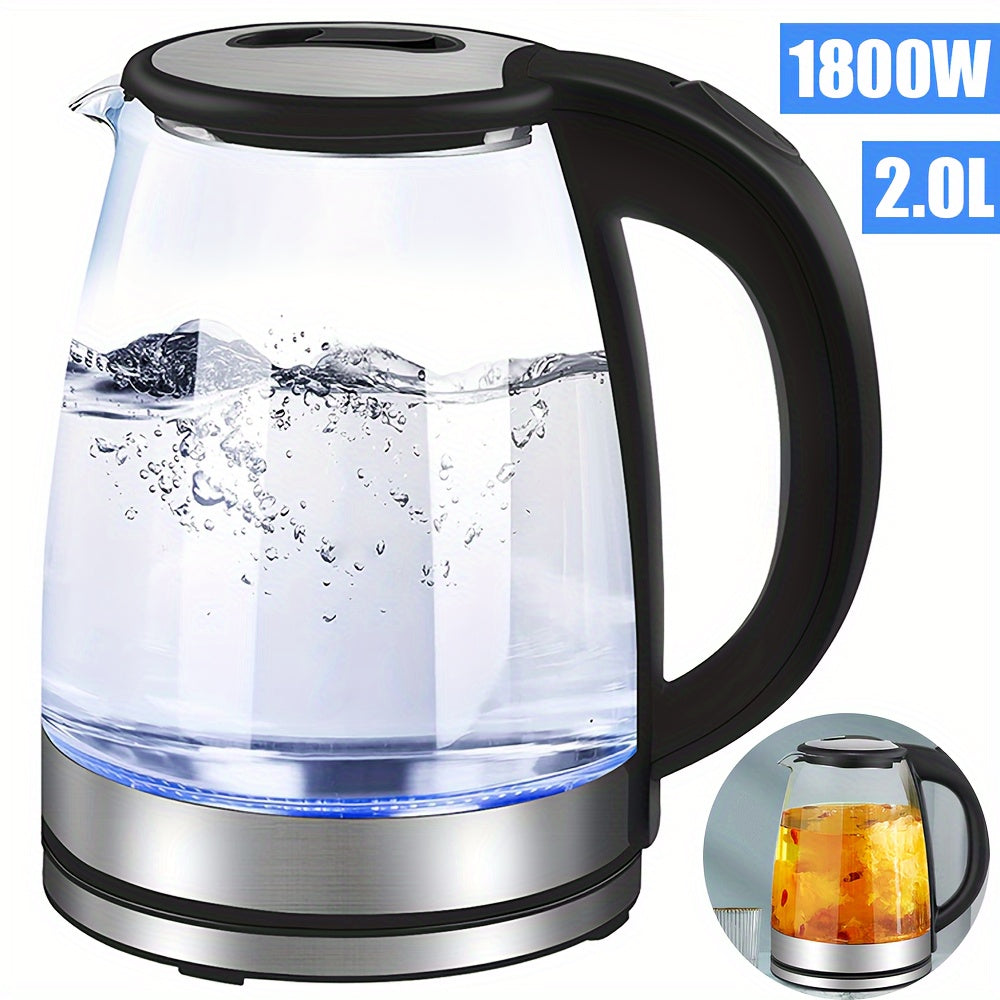 AquaElegance Luxury Glass Electric Kettle | Rapid Boil 2L with LED Light, Auto Shut-Off and Boil-Dry Protection for Safe and Stylish Use in the Kitchen