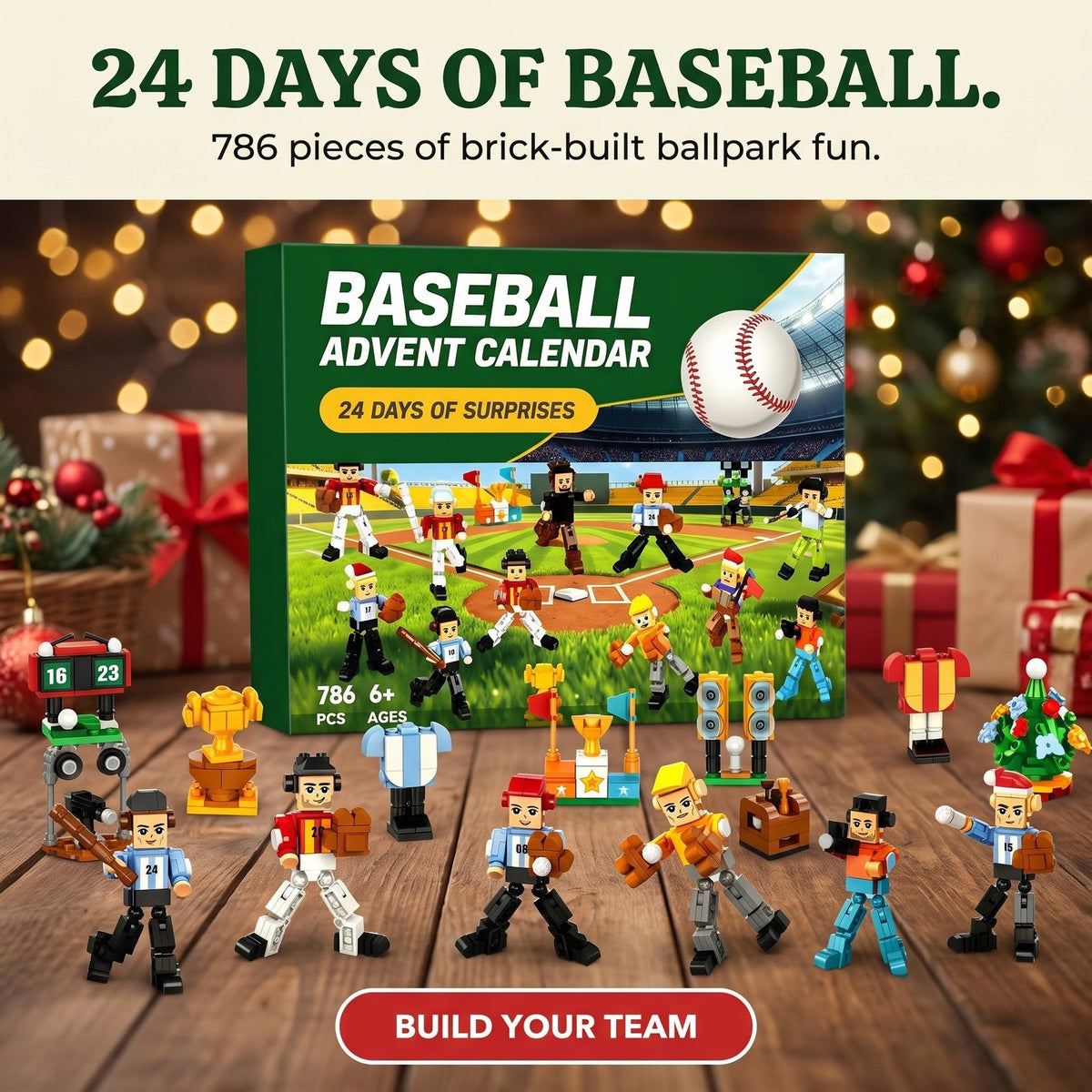 Baseball Brick Advent Calendar, 786 Pieces, Players and Stadium Extras