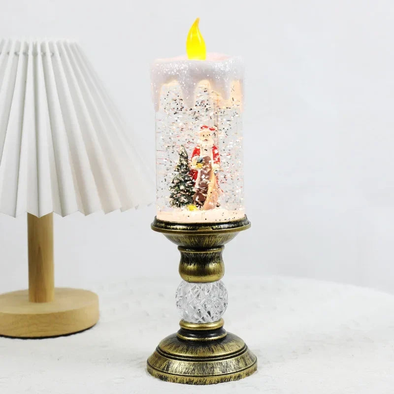 Bezplamenná LED svíčka se sněžítkem na baterie a třpytivým vzorem