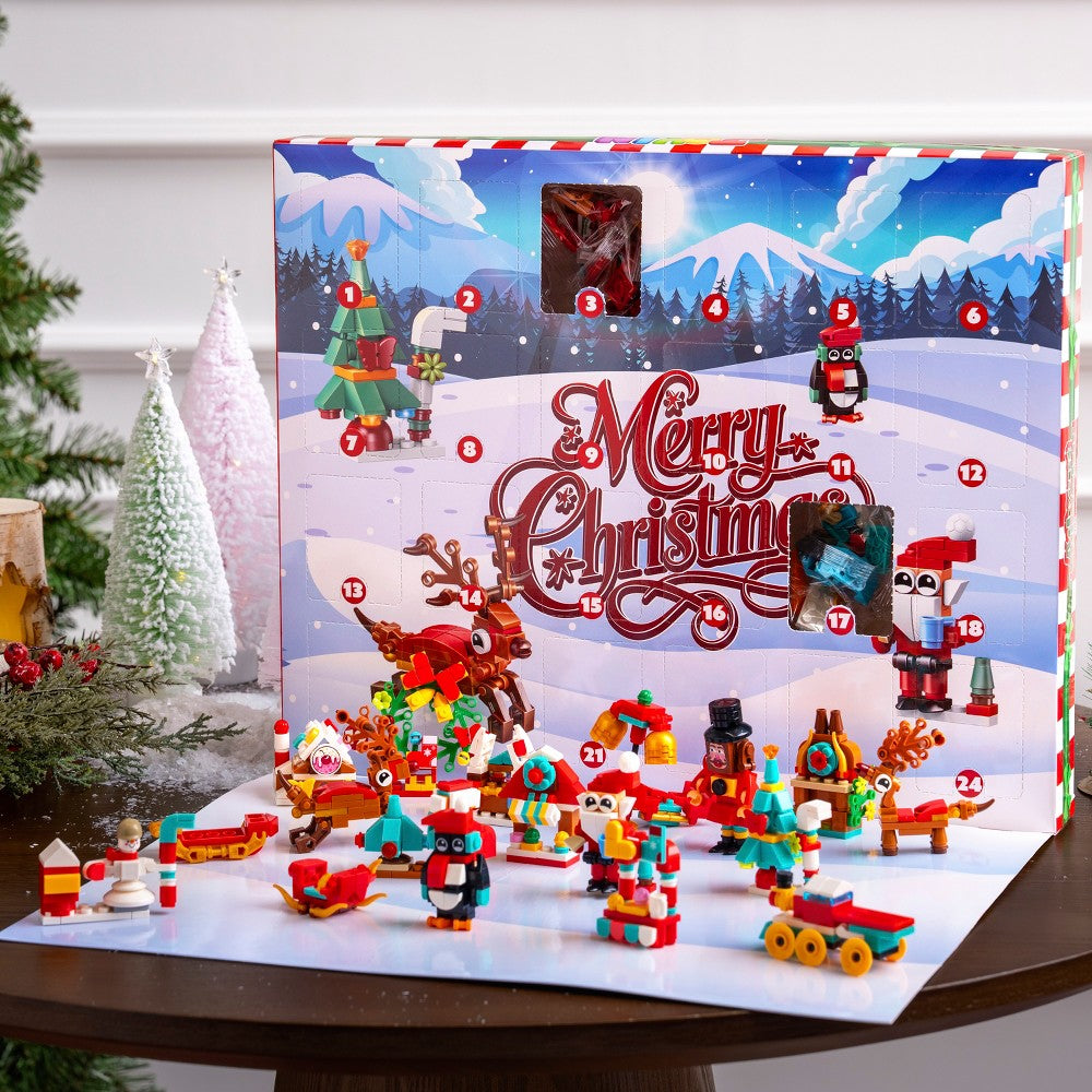Adventný kalendár so stavebnicovými kockami, dennými miniatúrnymi súpravami a dvoma väčšími sviatočnými modelmi na vystavenie