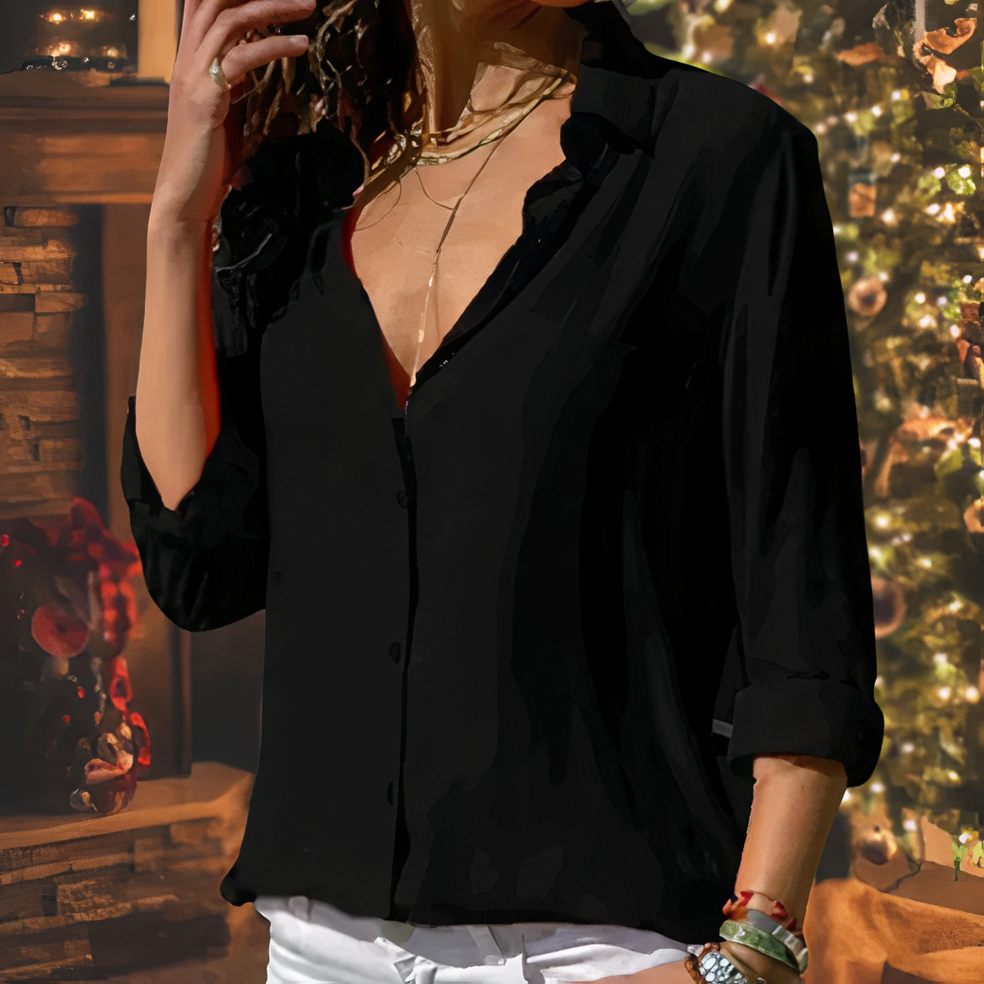 Cato | Elegant blouse in silk chiffon for women - Autumn Collection