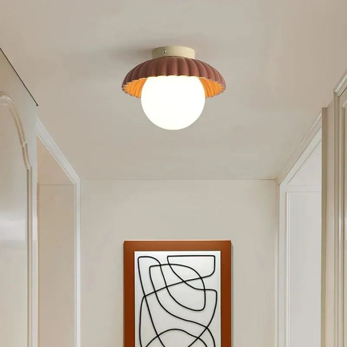 Ceiling Lamp with Milk Glass Shade Providing Warm Lighting in the Hall