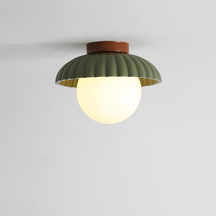 Ceiling Lamp with Milk Glass Shade Providing Warm Lighting in the Hall