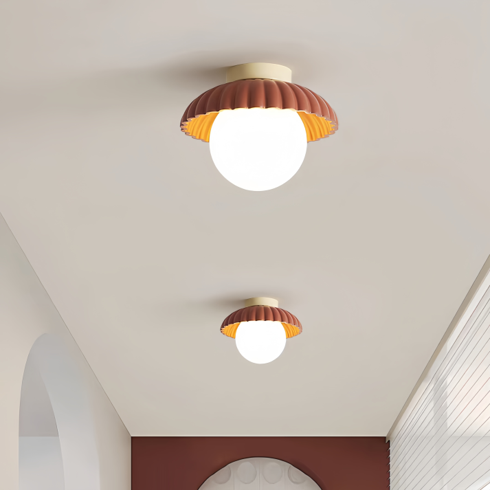 Ceiling Lamp with Milk Glass Shade Providing Warm Lighting in the Hall