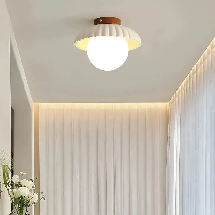 Ceiling Lamp with Milk Glass Shade Providing Warm Lighting in the Hall