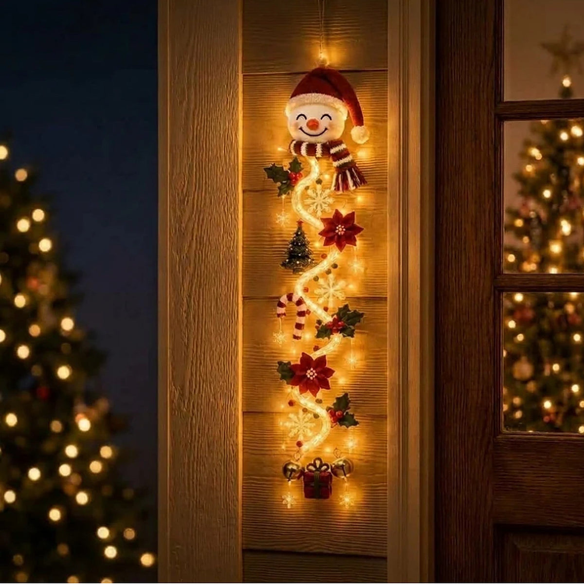 Juledekoration - lysende dørpynt med varmt LED-lys